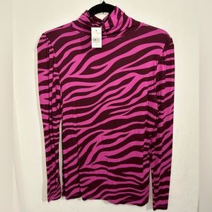 Ann Taylor Pink Zebra Puff Shoulder Top Medium